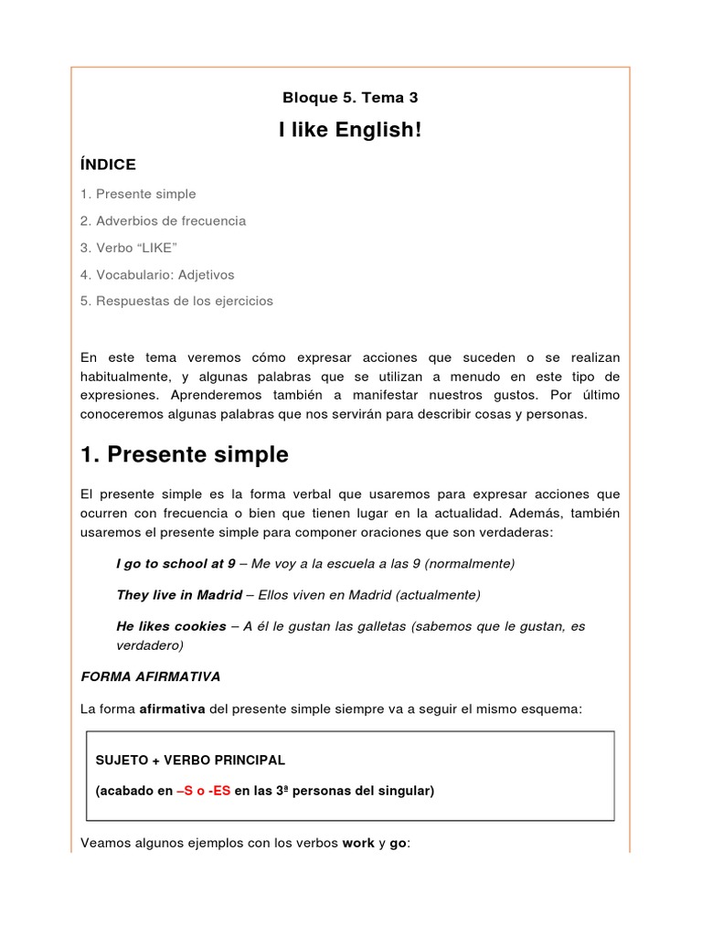 Presente Simple y Gustos en Inglés | PDF | Verbo | Asunto (gramática)