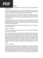What Is Client-Server Computing? Client/server Is A Computational Architecture That Involves Client Processes Requesting Service From Server Processes