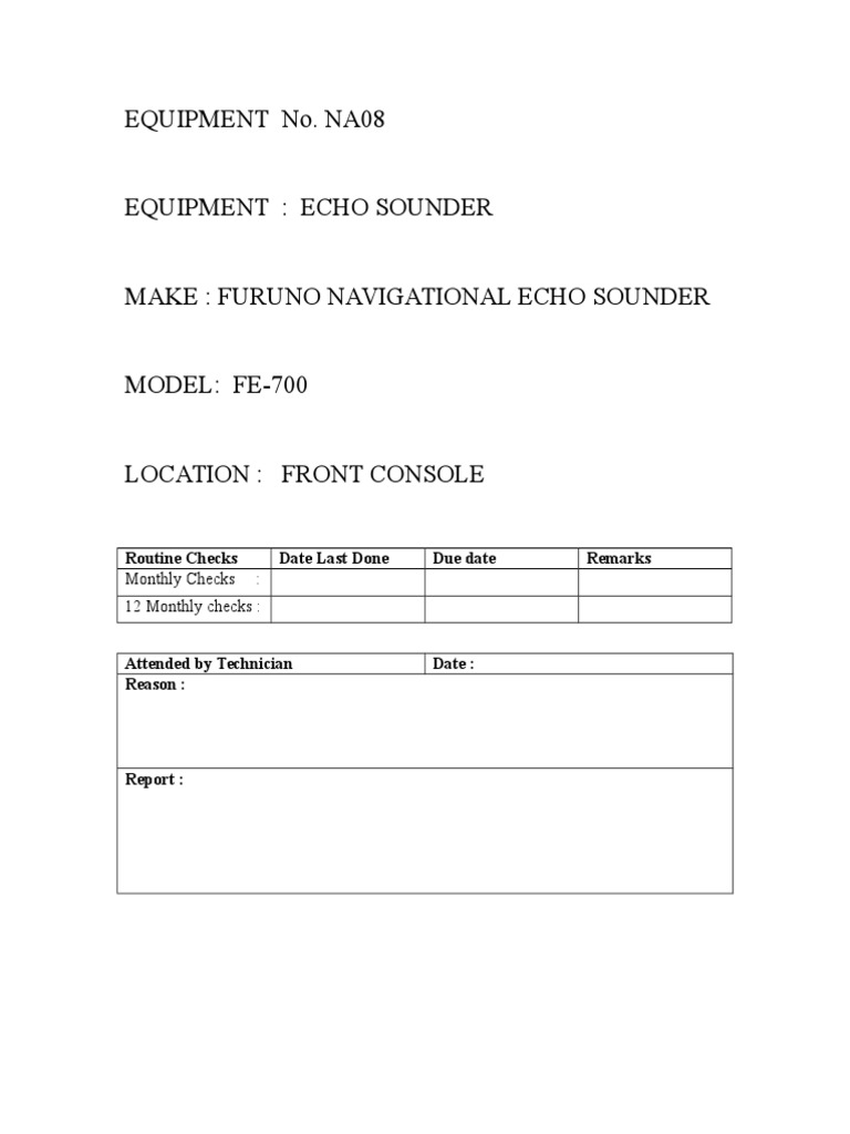 Monthly Maintenance for Furuno Echo Sounder | PDF