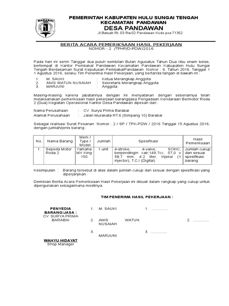 11. Form Berita Acara Pemeriksaan Barang Desa Pandawan