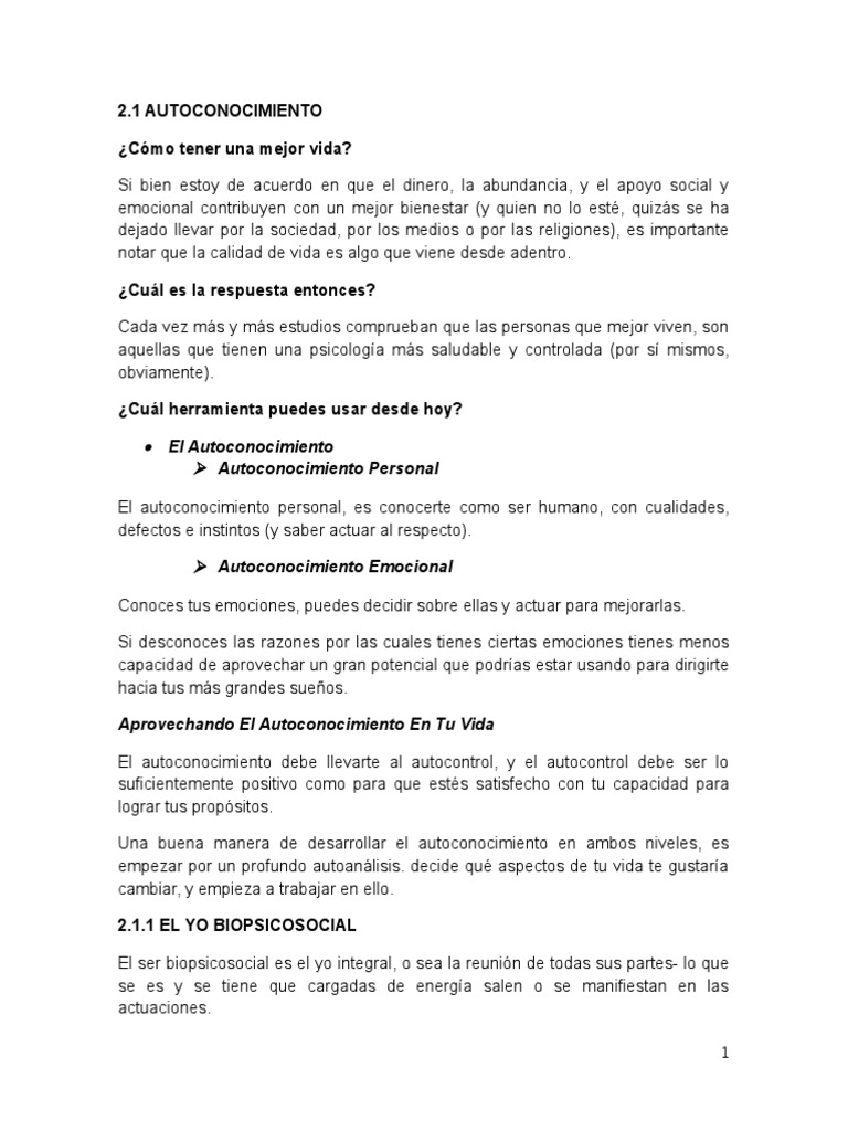 Autoconocimiento y Autoestima Personal | PDF | Relaciones ...