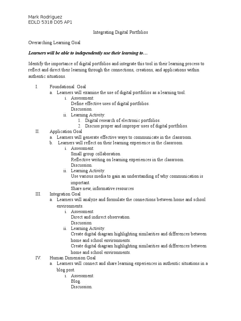 Integrating Digital Portfolios in Learning | PDF