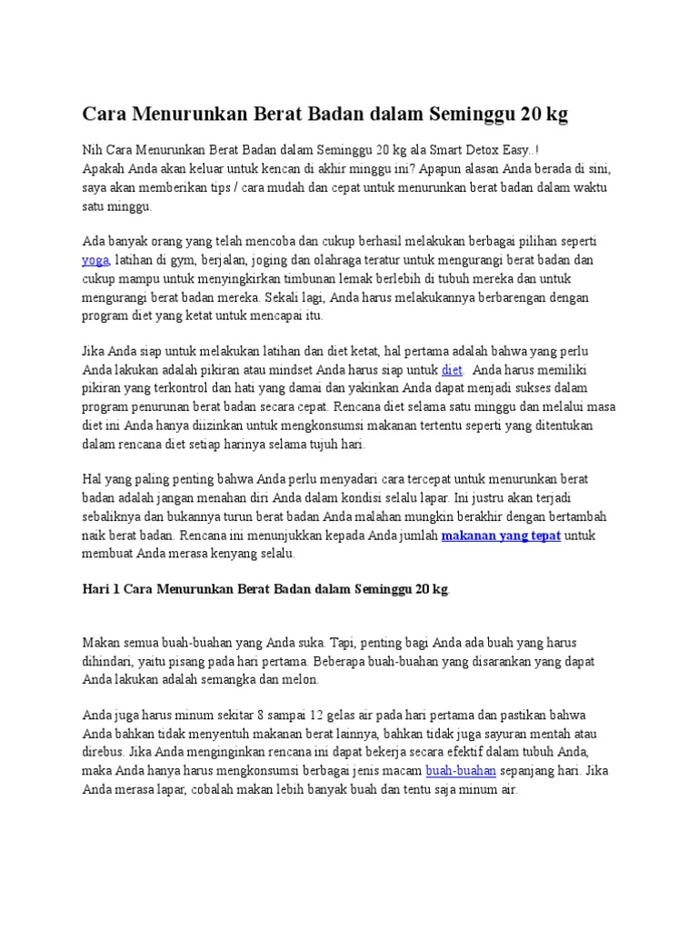 Cara Menurunkan Berat Badan Dalam Seminggu 20 KG | PDF