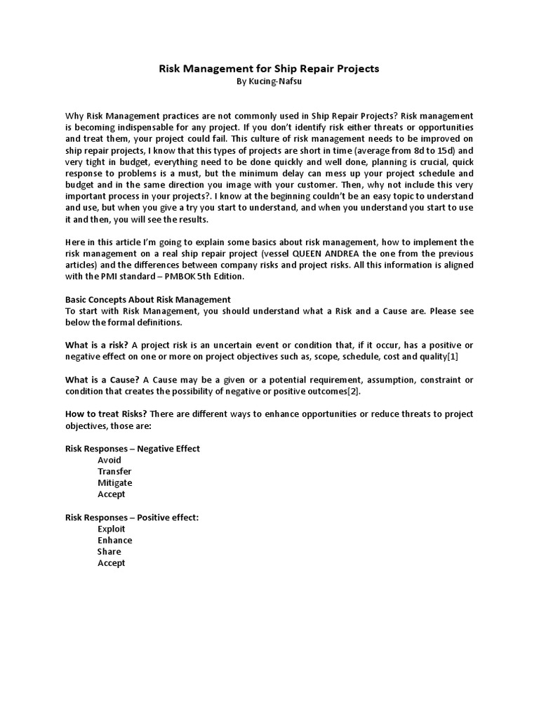 Ship Repair Risk Management Essentials | PDF | Risk Management | Risk
