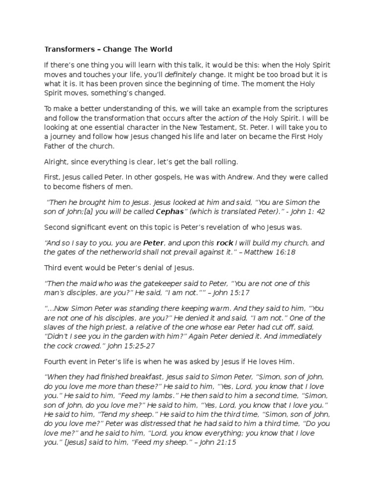 Transforming Lives Through the Holy Spirit | PDF | Saint Peter ...