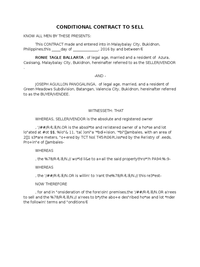Conditional Contract to Sell Property | PDF | Law