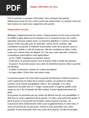 Regles Officielles Du Uno Pdf Gaming Loisirs