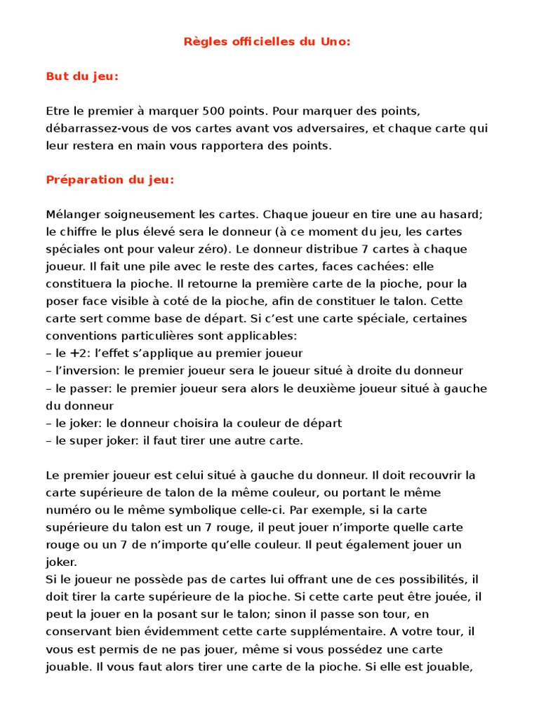 Règles Officielles Du Uno Gaming Loisirs