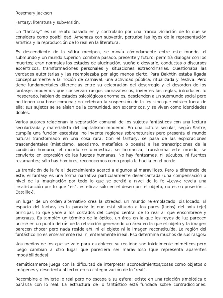 Rosemary Jackson PDF Fantasía Science