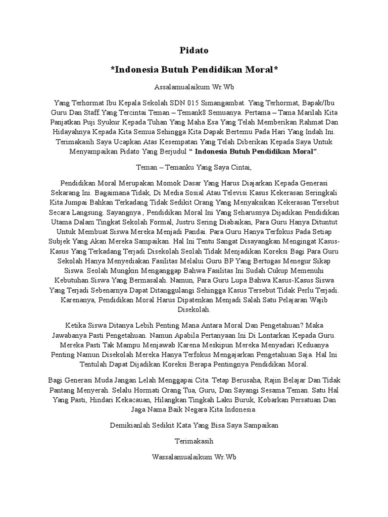 Teks Pidato Tentang Pendidikan Moral Kumpulan Referensi Teks Pidato