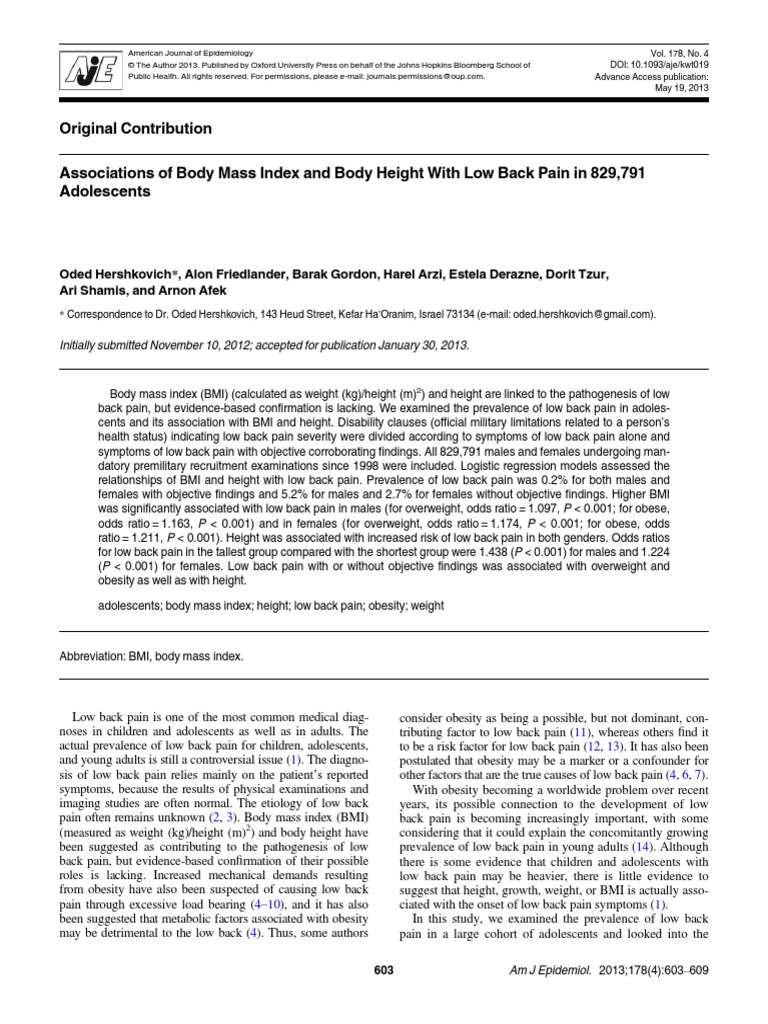 Associations of Body Mass Index and Body Height With Low Back Pain in ...