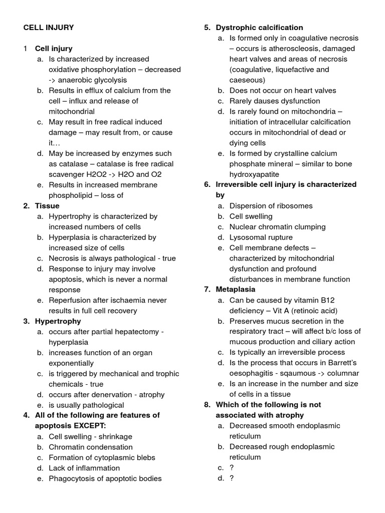 Cell Injury Mcqs Explained Necrosis Apoptosis
