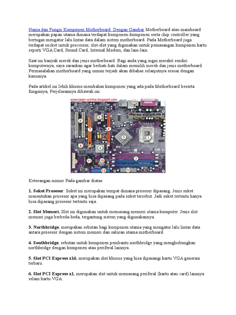 Nama Dan Fungsi Komponen Motherboard | PDF
