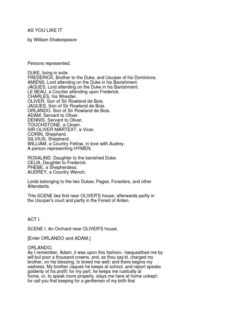 Characters in Shakespeare's As You Like It | PDF | As You Like It