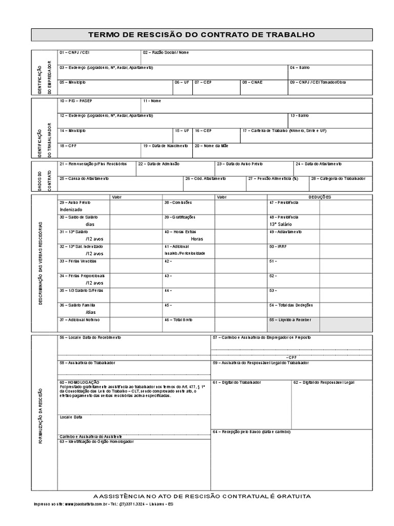 Termo de Rescisão de Contrato de Trabalho | PDF | Direito