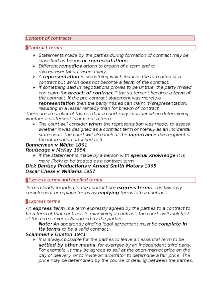 Contract Law 3 Short Notes | Download Free PDF | Contractual Term ...
