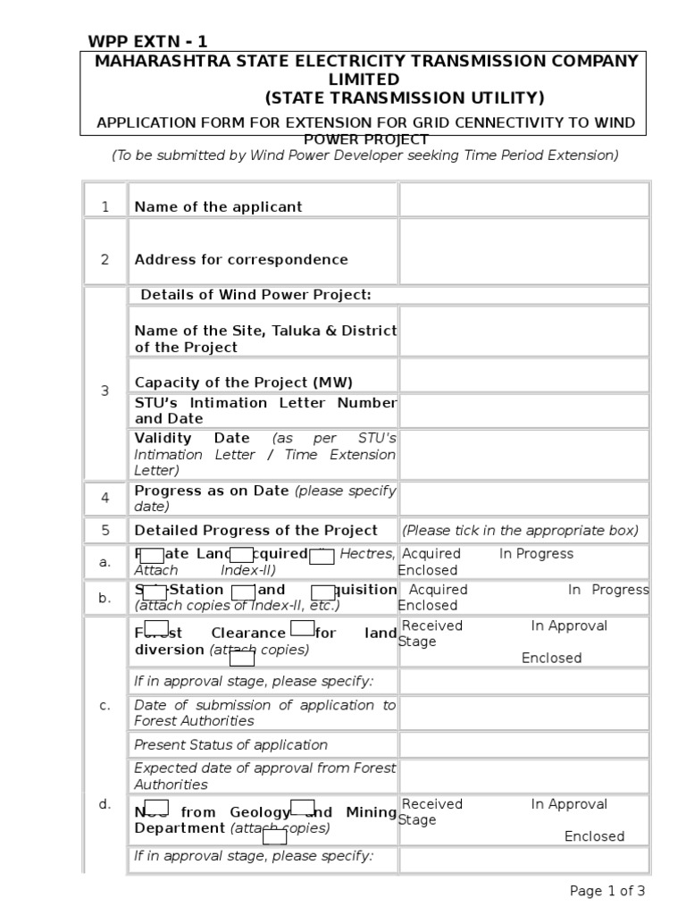 Wind Power Project Extension Form | PDF | Power (Physics) | Electric Power