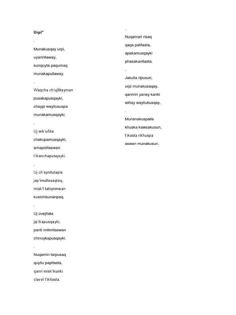 Urpi Poesia en Quechua | PDF
