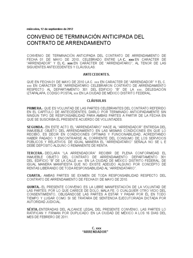 Terminacion Anticipada de Contrato | PDF