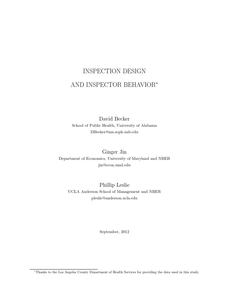 Inspection Design and Inspector Behavior David Becker PDF Fixed