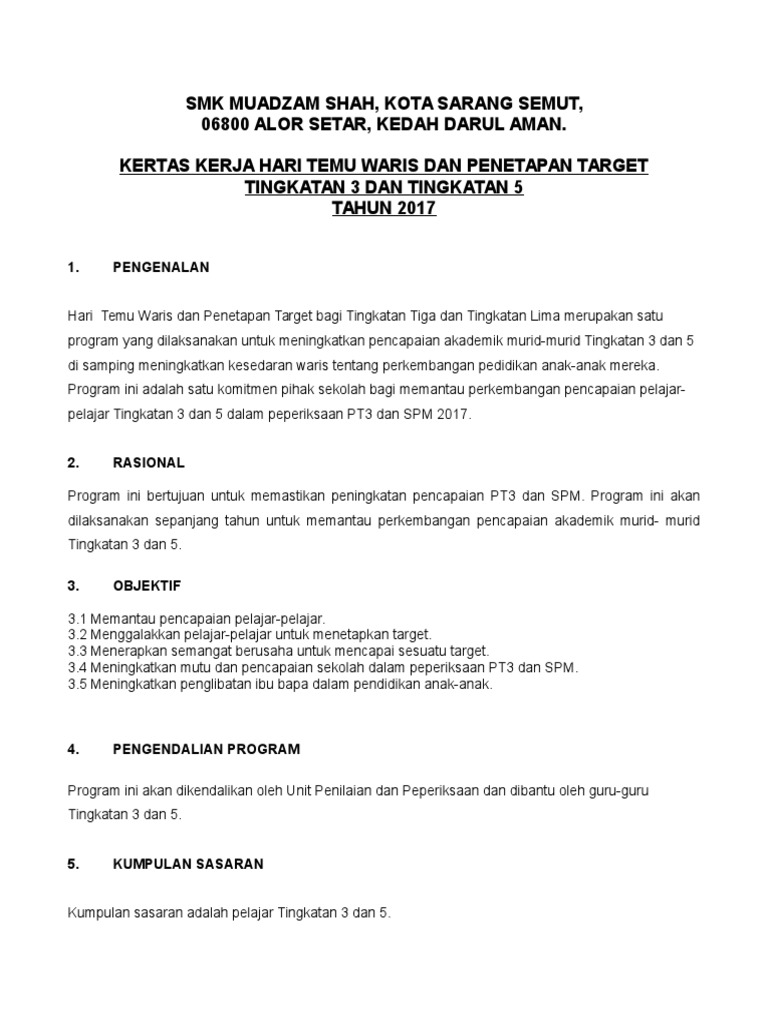Kertas Kerja Hari Penetapan Target Dan Temu Waris 2017  PDF