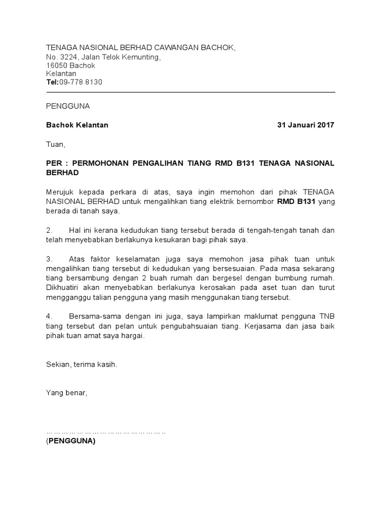 Conto Surat Permohonan Pemasangan Meter Air