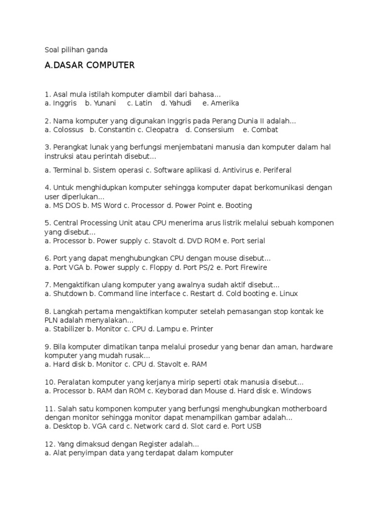 Soal Pilihan Ganda Pdf