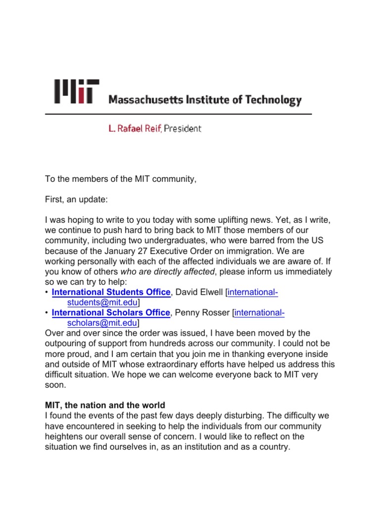 To The Members of The MIT Community | PDF | Massachusetts Institute Of ...