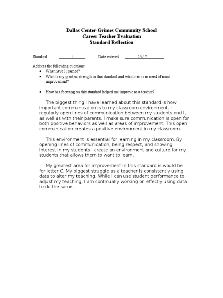 Teacher Evaluation Reflection Insights | PDF