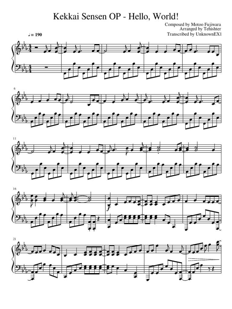 Kekkai Sensen Op Hello World Composed By Motoo Fujiwara Transcribed By Unknownex1 Arranged By Tehishter