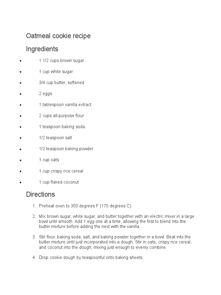 Oatmeal Cookie Recipe PDF
