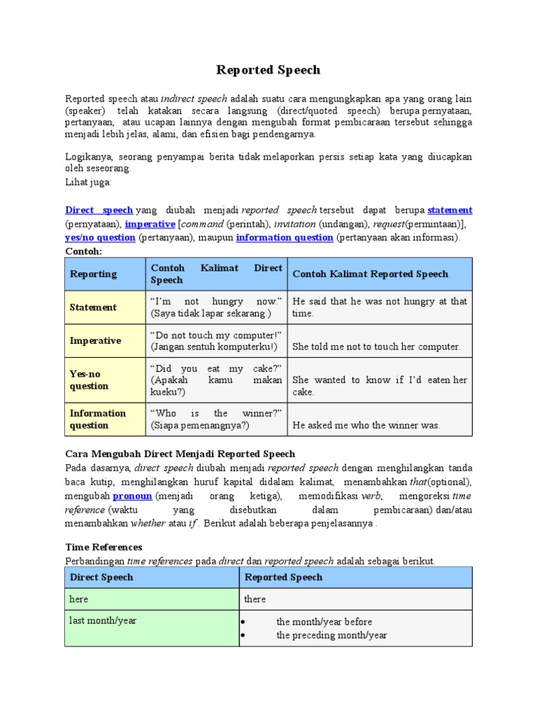 Reported Speech Tense Tata Bahasa Hubungan Sintaksis
