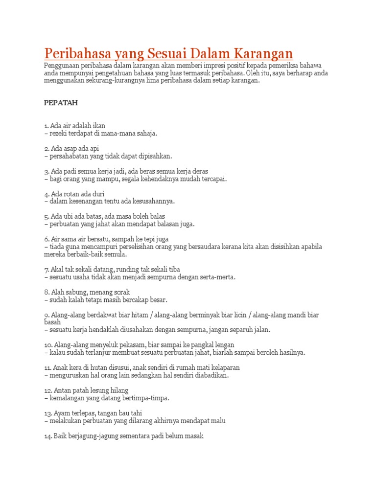 Peribahasa Yang Sesuai Dalam Karangan Pdf