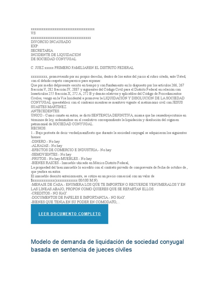 Formato liquidación sociedad conyugal