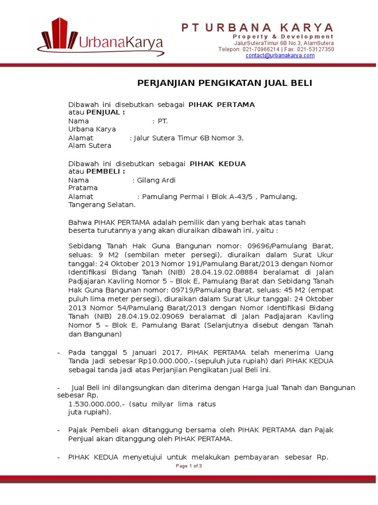 Contoh Perjanjian PPJB Tanah dan Rumah | PDF
