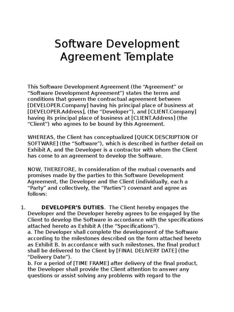 Software Development Agreement Template | PDF | Intellectual 