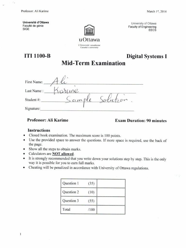 Midterm Exam 2014 Solution Sample | PDF