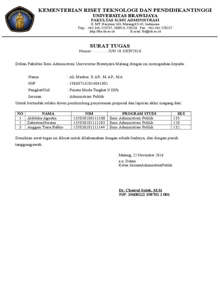 Surat Tugas Dosen Pembimbing