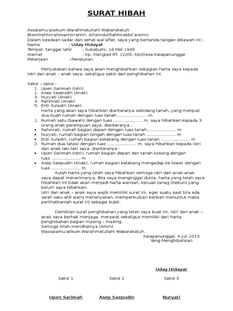 Contoh Format Surat Hibah Pdf