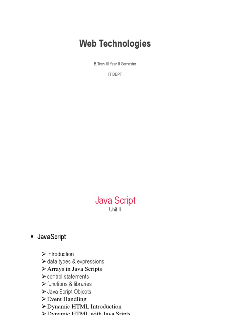 Web Technologies Lecture Notes On Unit 2 PDF | PDF | Dynamic Html ...