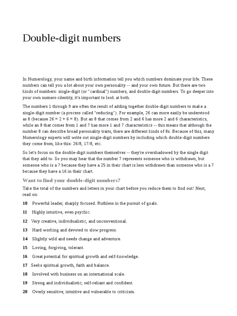 DoubleDigit Numbers in Numerology PDF Psychological Concepts