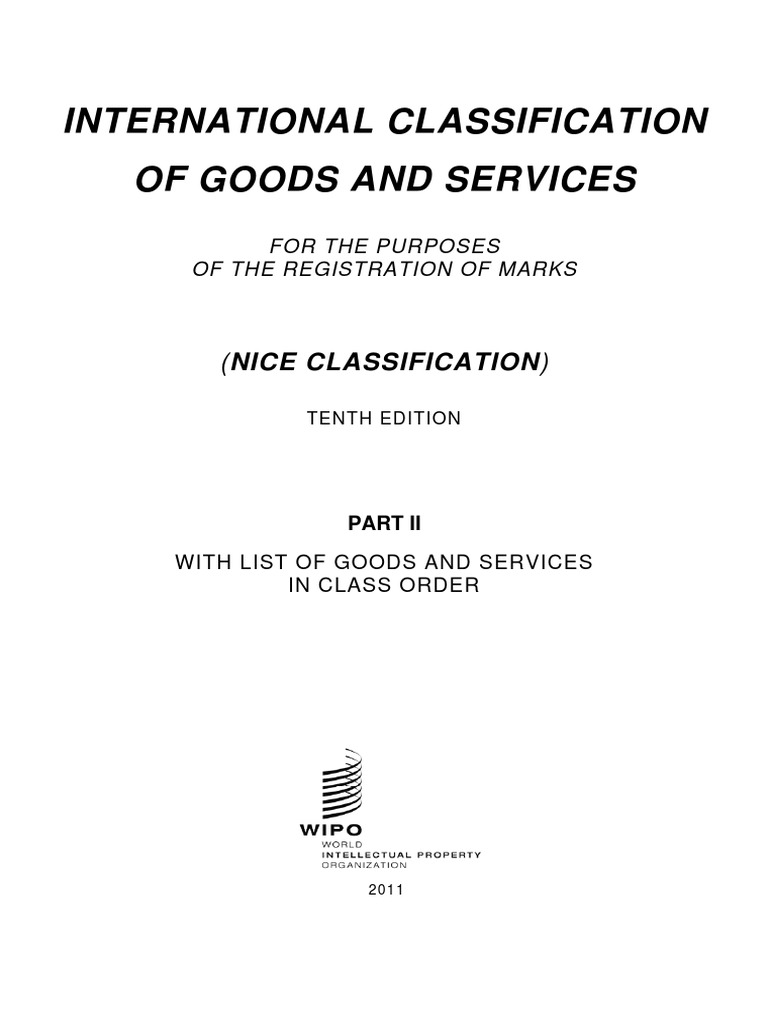 Nice Classification of Goods and Services (10th Ed.) | PDF