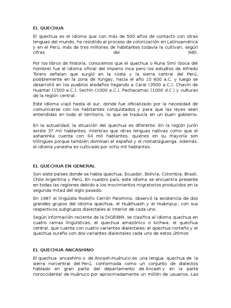 El Quechua Ancashino Dialecto Perú