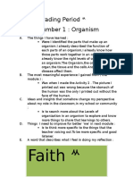 Faith : Second Grading Period Module Number 1: Organism