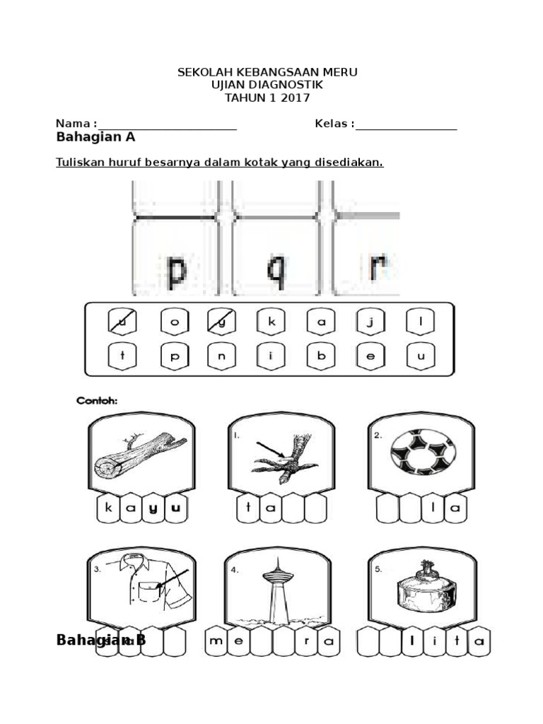 Soalan Ujian Diagnostik Tahun 1 2019