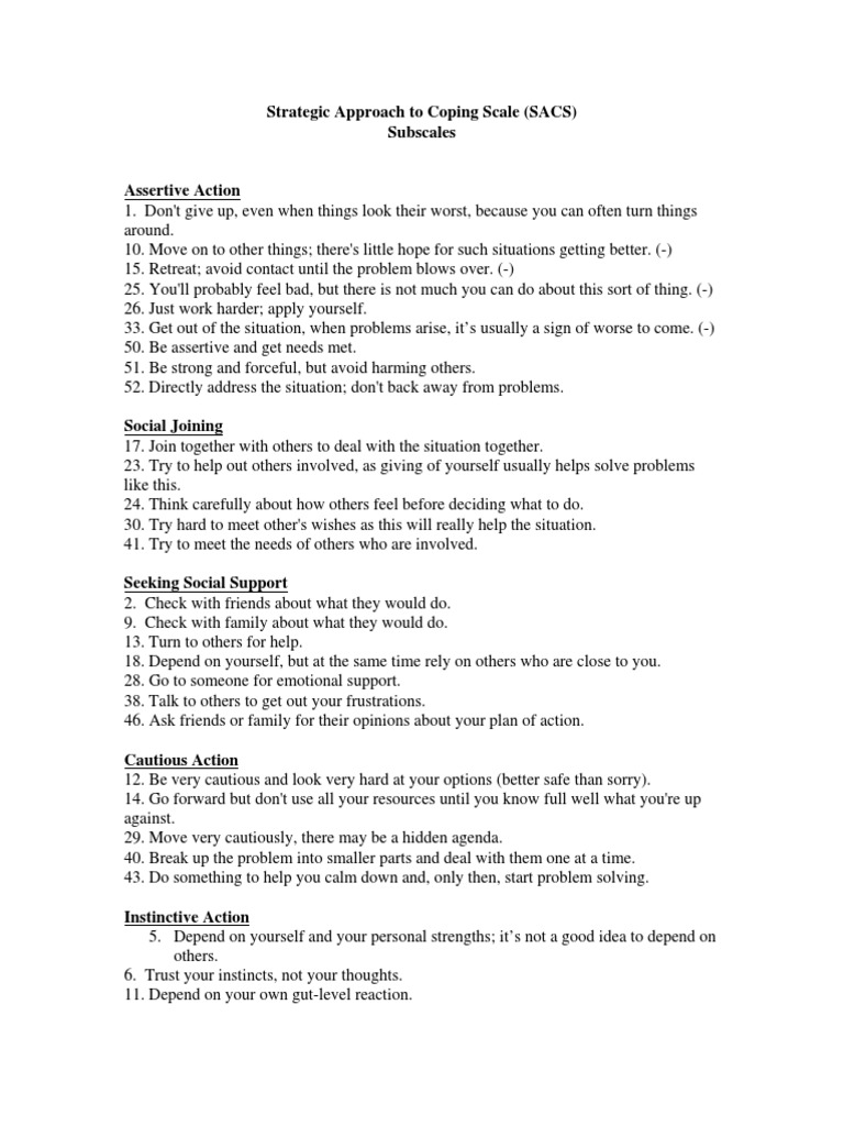 Sacs Sub Scale | Download Free PDF | Coping (Psychology) | Social Support