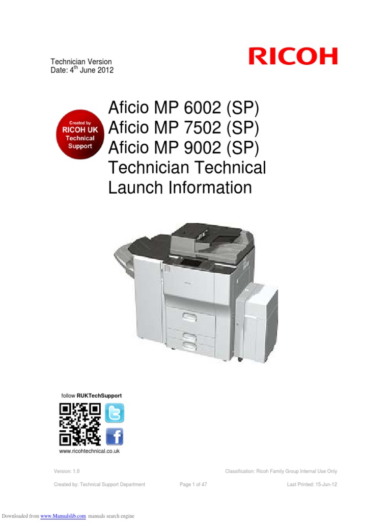 Office Equipment Ricoh Aficio Mp6002 7502 9002 Service Manual Parts Diagrams And Peripherals Business Industrial