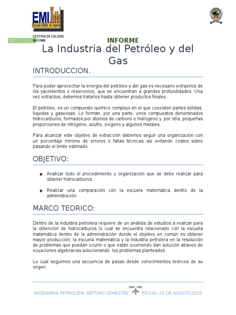 INFORME DE GESTION DE CALIDAD.docx Refinería de petróleo Petróleo