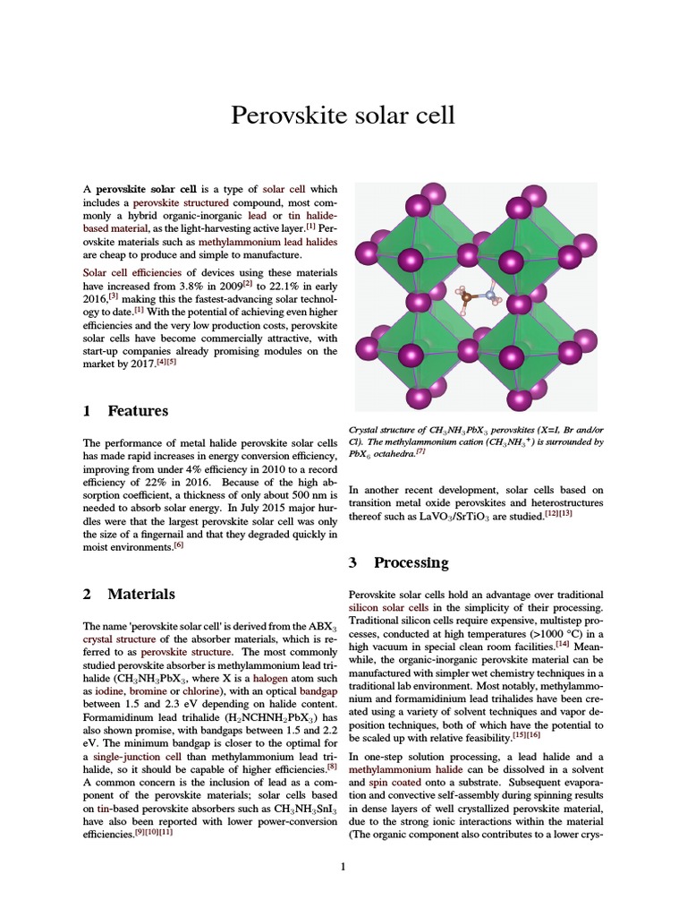 Perovskite Solar Cell | PDF | Condensed Matter Physics | Physics