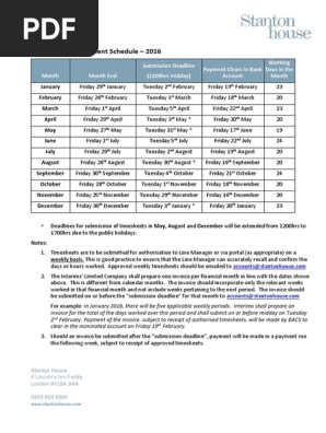 2016 Payment Schedule